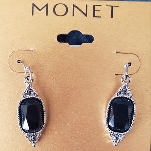 Monet Black and Silver Dangle Earrings